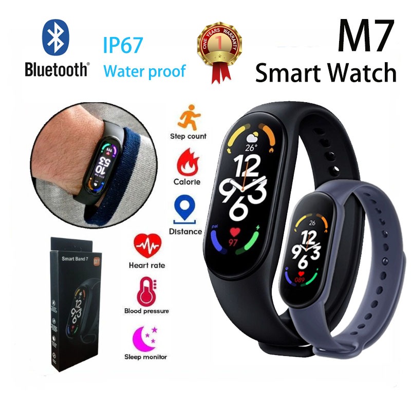M7 Smart Watch สมาร์ทวอทช์ IP67 บลูทูธ 5.0 กันน้ำสมาร์ทแบนด์ หน้าปัดขนาดใหญ่ วัดความดันโลหิต เล่นกีฬา ฟิตเนส Rate Fitnes