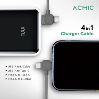 ACMIC สายชาร์จ A-4IN1-03 ชาร์จได้พร้อมกัน 2 เครื่อง สายชาร์จ2หัว USB-A,USB-C,Type-C,Type-L ความยาว 1 เมตร