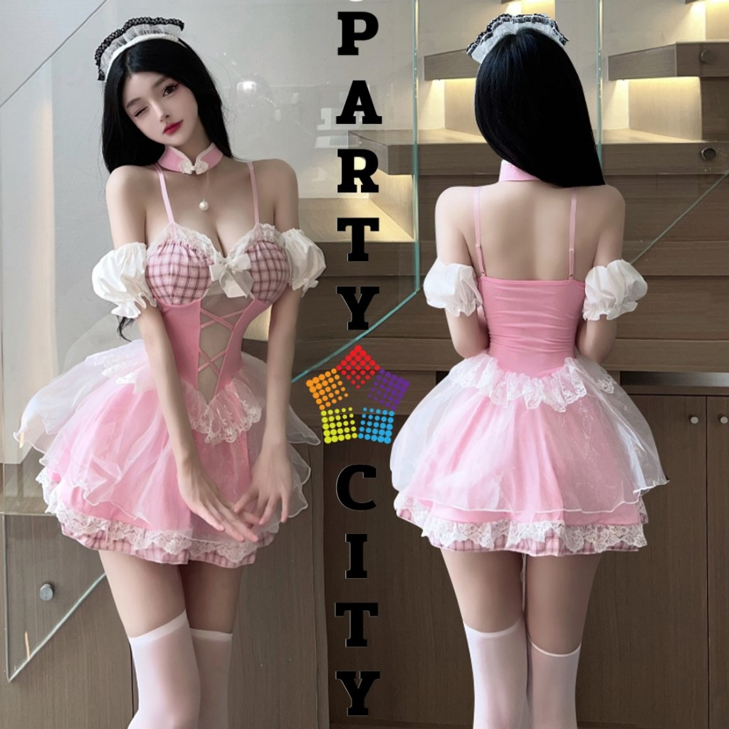 PARTY CITY ชุดคอสเพลย์ ชุดเมด ชุดแม่บ้าน 👗​ ที่คาดผม ปลอกคอ พร้อมจัดส่ง PC-608