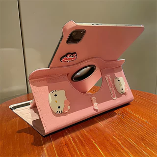 🌻24 ชั่วโมง🌻เคสป้องกัน iPad หมุนได้360°hello kitty-pink เหมาะสำหรับรุ่น gen8/9 Air8/7 11 gen12 gen11
