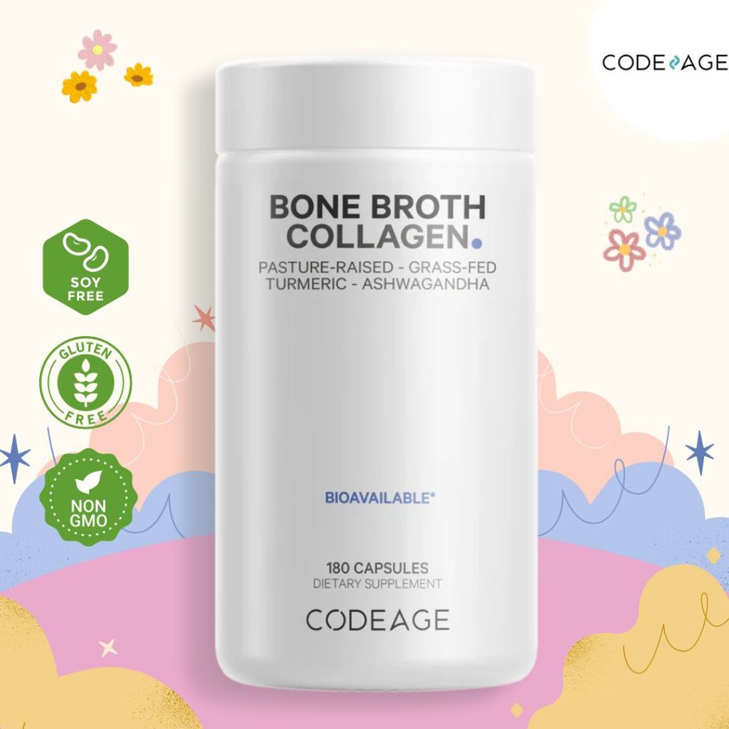 CODEAGE GRASS FED ORGANIC BONE BROTH COLLAGEN - 180 Capsule 💕 pasture-raised beef, curcumin, ashwaga