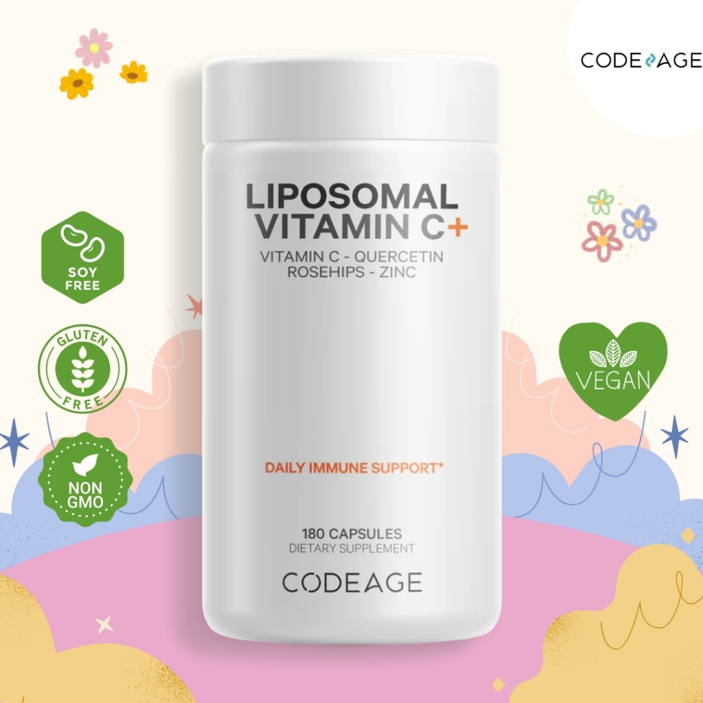CODEAGE LIPOSOMAL VITAMIN C+ – 180 Capsules 🍂วิตามินซี สูตรพิเศษเข้มข้น ผสมด้วย quercetin, elderberry, rosehip, zinc🍂