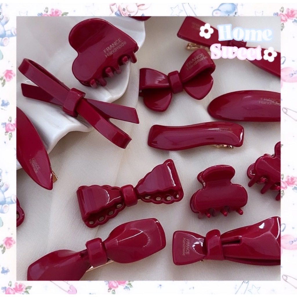 พร้อมส่ง!! กิ๊บติดผมสีแดง ประดับโบว์ รูปหัวใจ ปากเป็ด