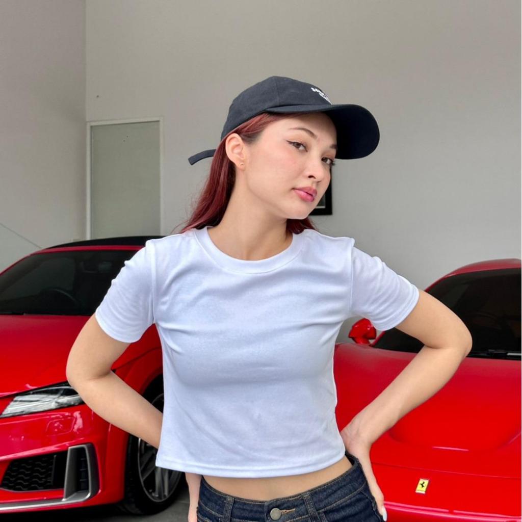 PP9836 เสื้อคอกลมครอปแขนสั้น