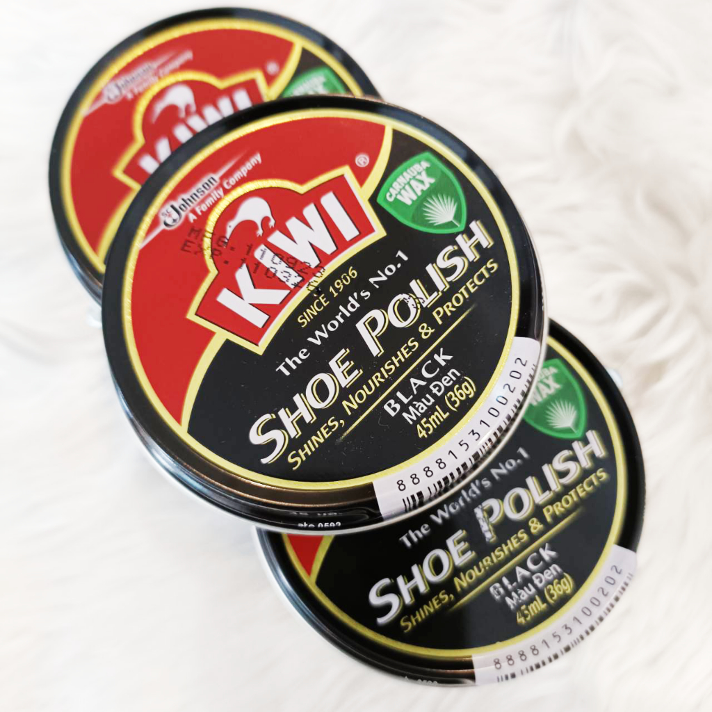 [ แท้ ส่งฟรี ] กีวี ตลับขัดรองเท้า ขนาด 45มล. สีดำ Kiwi Shoe Paste Black 45ml. ขนาดพกพา ขัดรองเท้าสีดำ