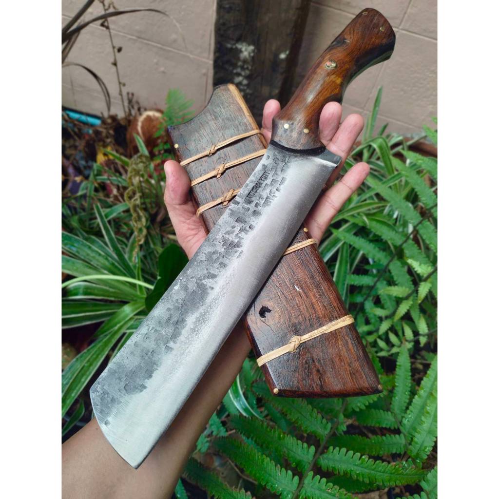 มีดแรมโบ้ Rambo knife ปารัง มีดแคมป์ มีดคัตติ้ง มีดเดินป่า 9.4” Sup9 Fulltang ผิวไฟรอยค้อน ด้ามฝักขี