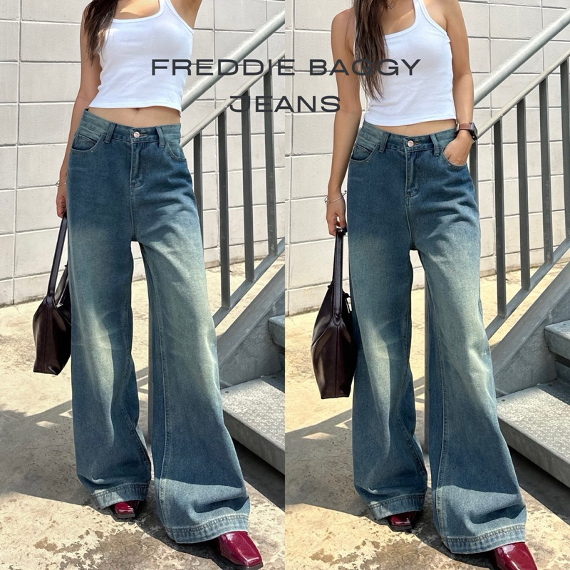 hybliss.bkk - Freddie baggy jeans กางเกงยีนส์เฝด faded jeans