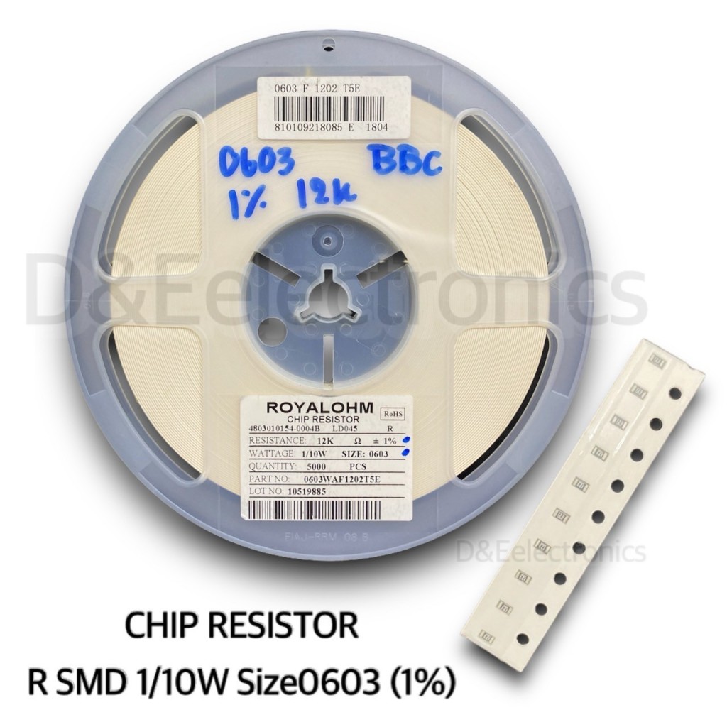 CHIP RESISTOR R SMD ชิป ตัวต้านทานขนาด 1/10w Size0603 1% (จำนวน 100 ตัว) **อ่านรายละเอียดก่อนสั่ง**