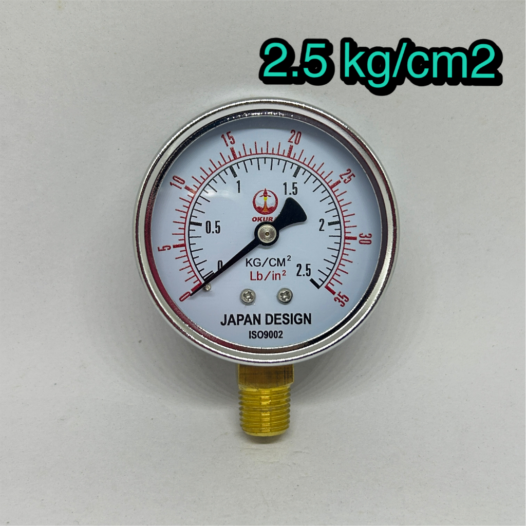 OKURA Pressure gauge 2.5 kg/cm2 size 2.5" เกจวัดแรงดัน 2.5 kg/cm2 (35 psi) เกลียว 1/4" BSPT bottom