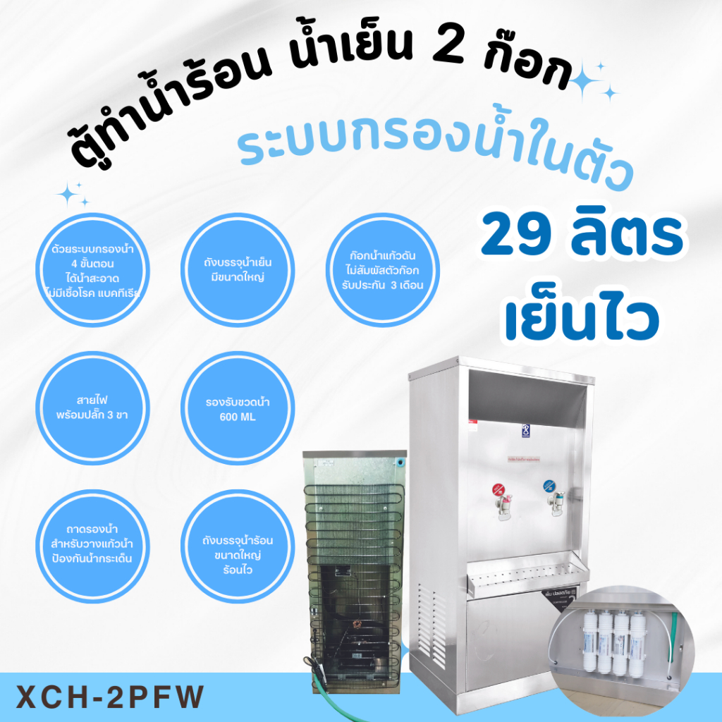 MAXCOOL ตู้ทำน้ำร้อน น้ำเย็น 2 ก๊อก ระบบกรองน้ำในตัว ระบายความร้อนด้วยแผงร้อน รุ่น XCH-2PFW