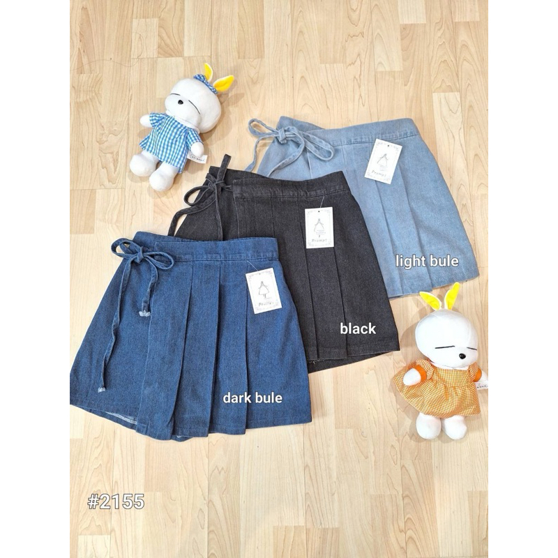 Gang_jeans#2155 (P)กางเกงกระโปรงผ้ายีนส์ จีบหน้า มีซิปข้าง