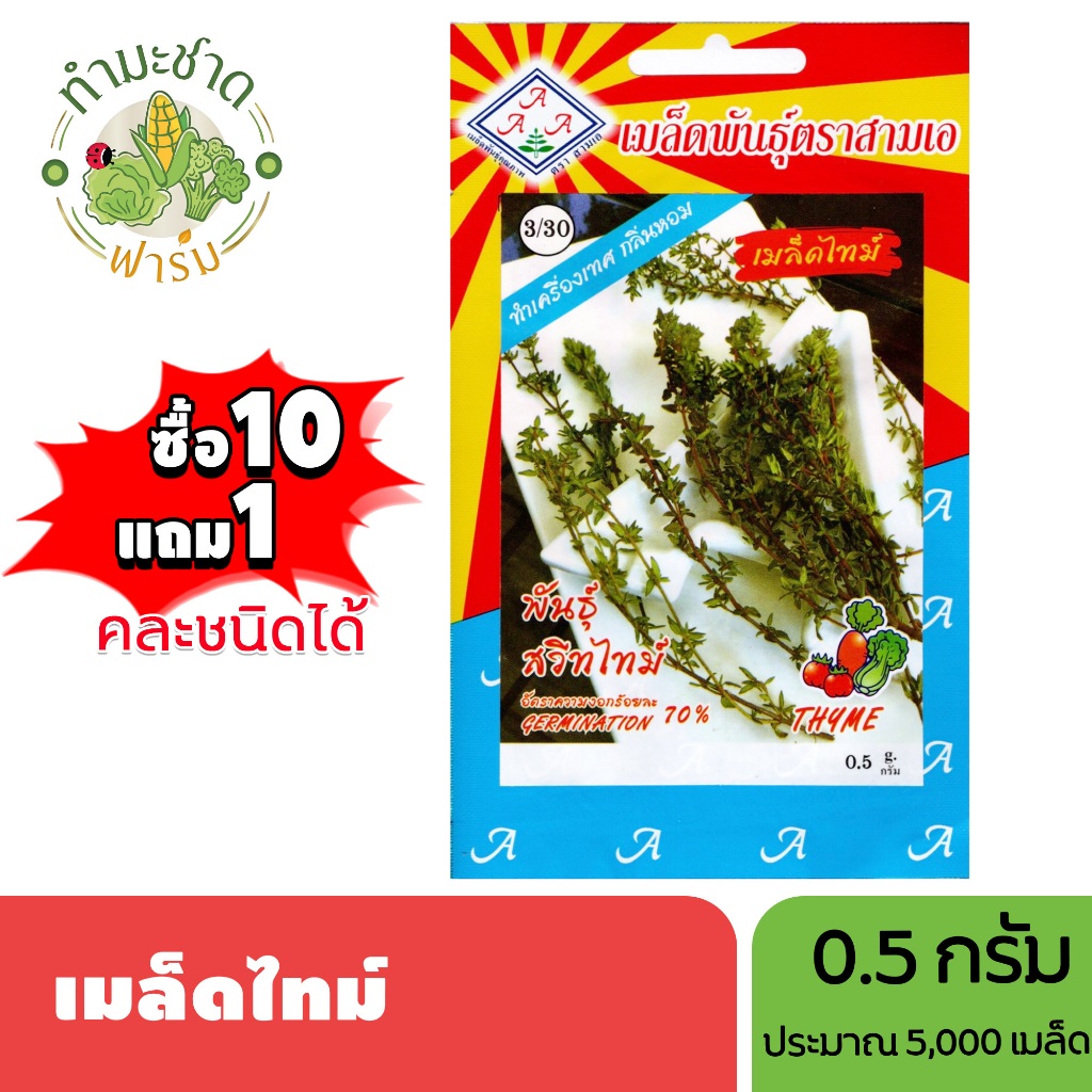 3A (ซื้อ10แถม1) เมล็ดพันธุ์ เมล็ดไทม์ ขนาด0.5กรัม ประมาณ5,000เมล็ด THYME ใบทาม ใบไธม์ เมล็ดพันธุ์พืช เมล็ดผัก ปลูกผักสวน
