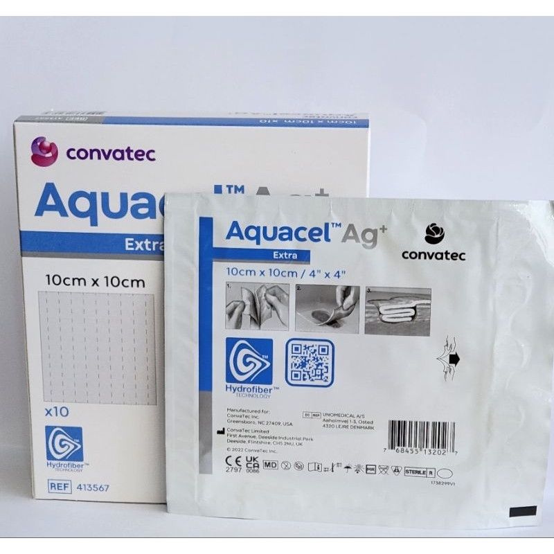 Aquacel ag+ extra ขนาด 10 cm x 10 cm แปะที่แผลหรือใส่ที่แผล  ใช้ดูดซับน้ำเหลือง (ราคาต่อ1แผ่น)