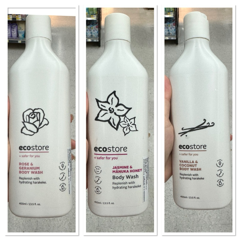 Ecostore Body Wash Rose &amp; Geranium 400 Ml. ครีมชำระล้างร่างกายกลิ่น กุหลาบ - กระวาน / Jasmine &amp; Manuka Honey