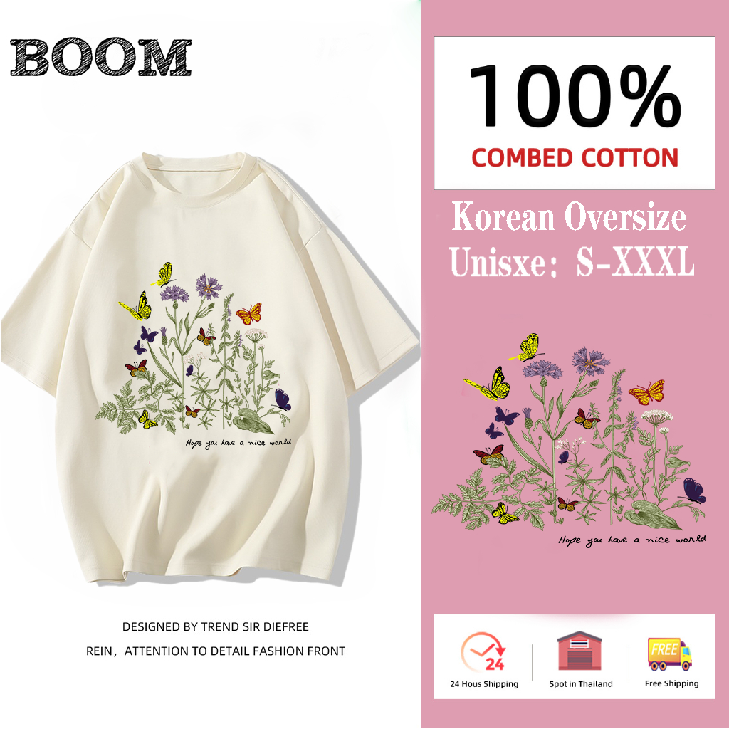 เสื้อยืดลําลอง ผ้าฝ้าย แขนสั้น คอกลม พิมพ์ลายดอกไม้ ทรงหลวม แบบเรียบง่าย แฟชั่นฤดูร้อน สไตล์เกาหลี สําหรับสตรี