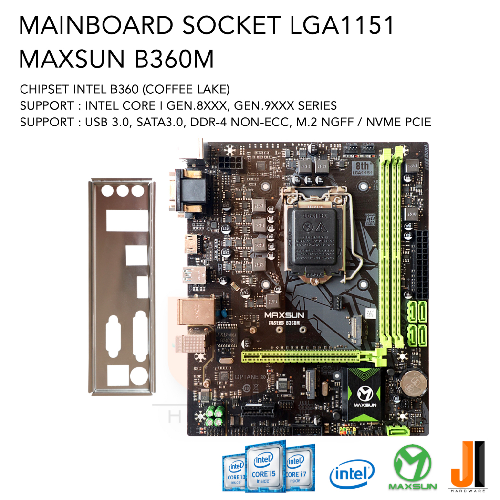 Mainboard Maxsun B360M LGA1151 รองรับ Core i Gen.8XXX และ Gen.9XXX (มือสองสภาพดีมีการรับประกัน)
