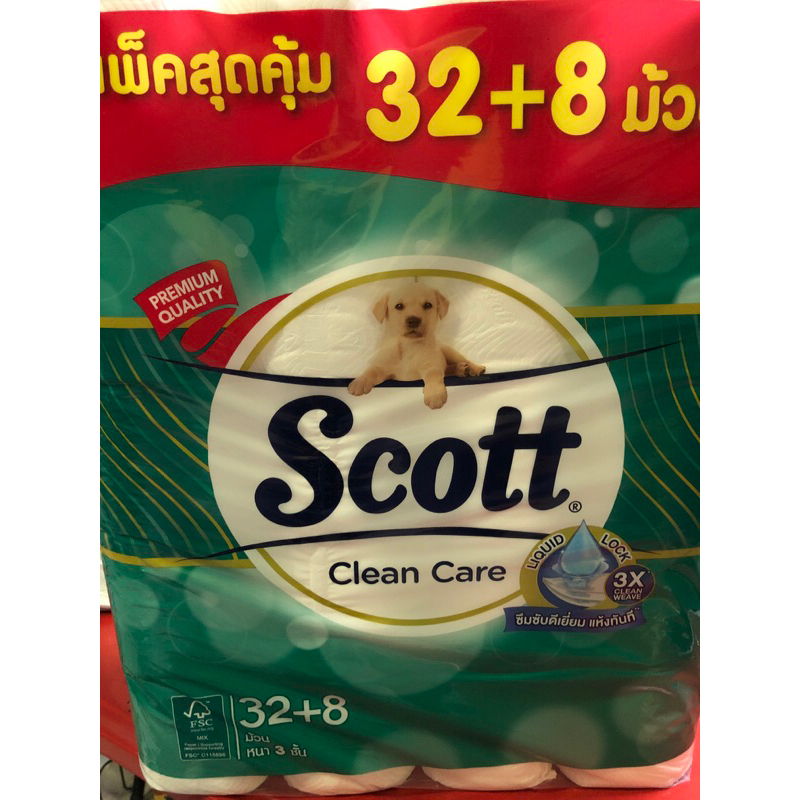 40ม้วน Scott Clean Care หนา3ชั้นซึมซับดีเยี่ยม ไม่เป็นขลุย