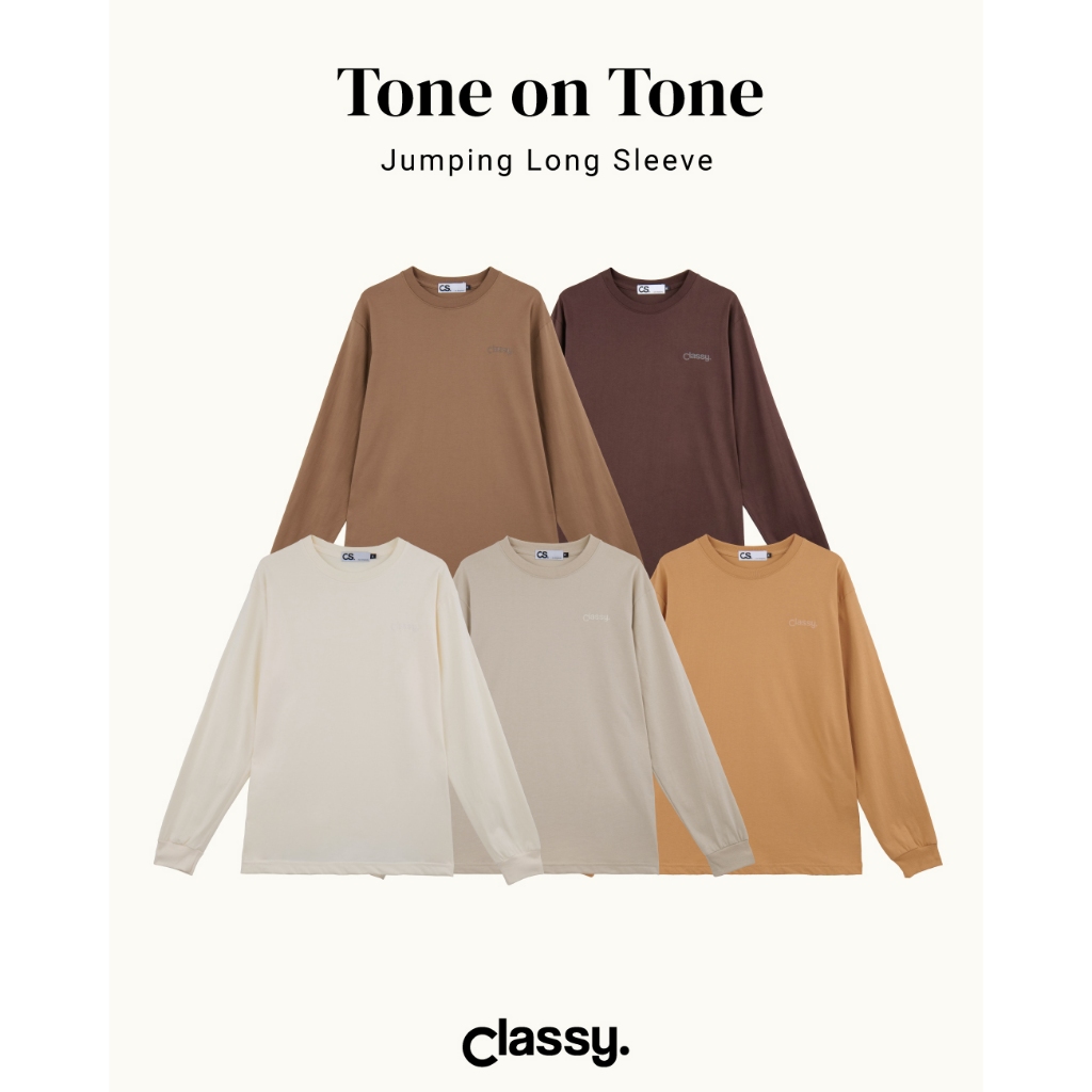 URTHE Classy - เสื้อยืดสีพื้น คอกลม แขนยาว จั๊มข้อมือ รุ่น Jumping Long Sleeve