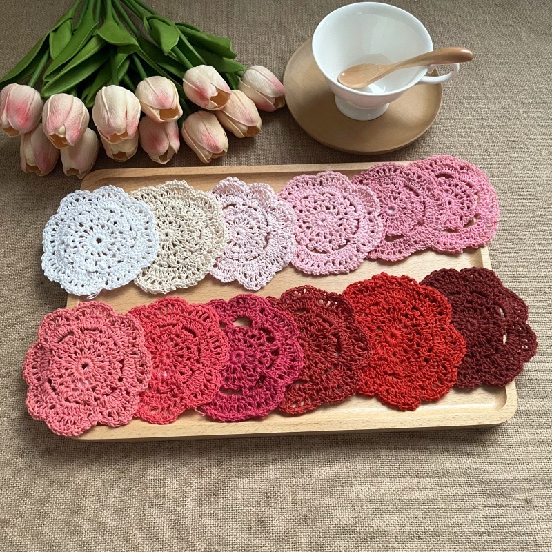OurHome [พร้อมส่ง]ที่รองแก้วด้ายฝ้าย Cotton thread coaster รถไฟเหาะทำด้วยมือ อุปกรณ์ประกอบฉากภาพ แผ่นรองจานคาเฟ่ เสื่อต