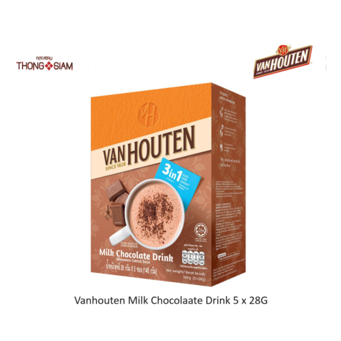 Vanhouten 3in1 Milk Chocolate Drink แวน ฮูเต็น มิลค์ ช็อกโกแลต ดริ้งค์ เครื่องดื่มช็อกโกแลตสำเร็จรูป 140 กรัม(g.)ฺ