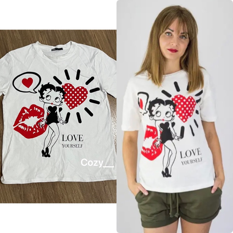 ZARA BETTY BOOP Shirt : เสื้อยืดคอกลม เบตตี้ การ์ตูน