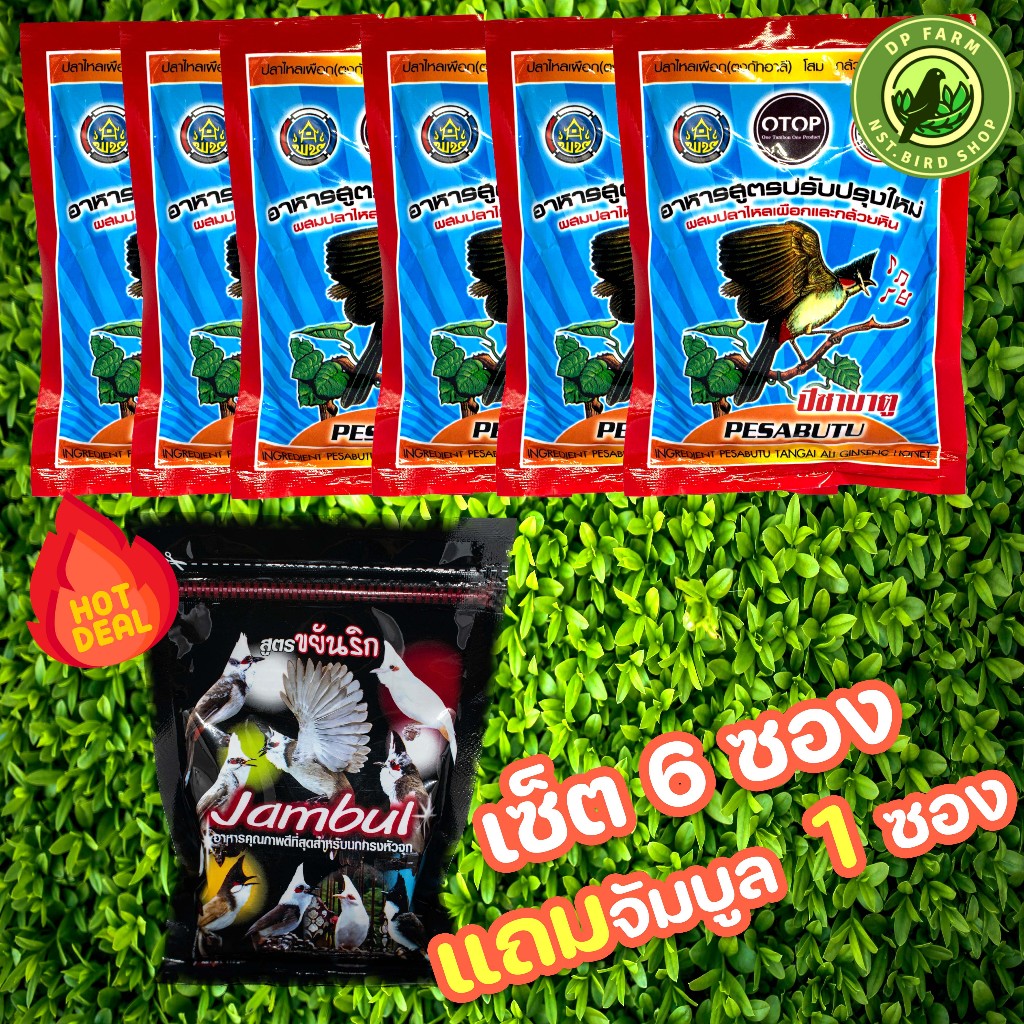 (เซ็ต 6 แถม 1) ปีชาบาตู Pesabatu สินค้า OTOP 120 g อาหารนกกรงหัวจุก (แถมจัมบูล B 1 ซอง )