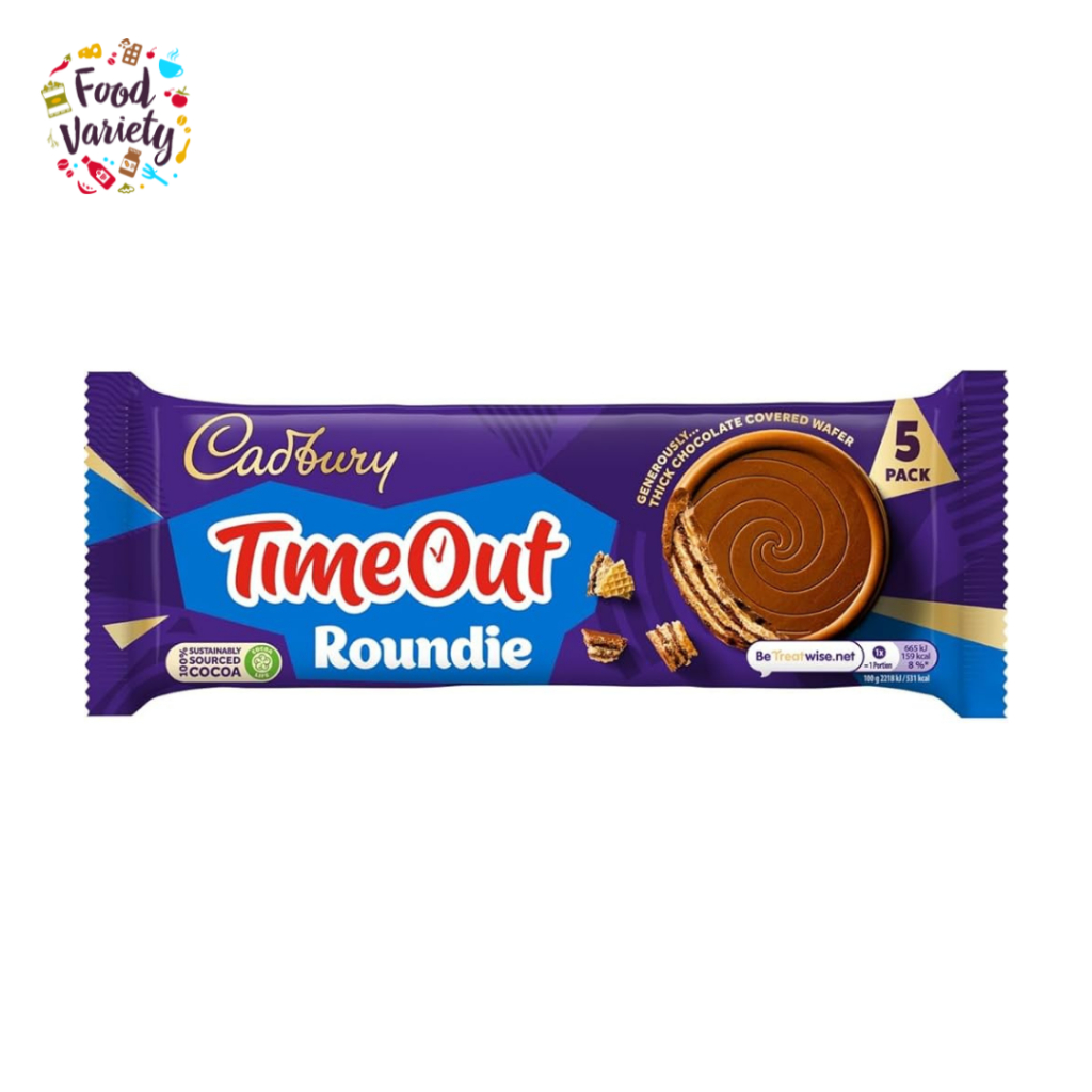 Cadbury Timeout 5 Roundie 150g เวเฟอร์ช็อกโกแลต Cadbury Timeout 5 ชิ้น 150 กรัม