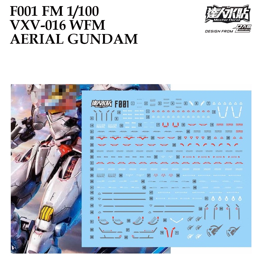 ดีคอลน้ำ [MASTER DALIN] F 001 FM 1/100 VXV-016 WFM AERIAL GUNDAM WATER SLIDE DECAL [FLOURESCENT] MODEL KIT TOOLS F001