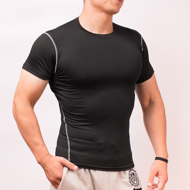 เสื้อรัดกล้ามเนื้อ แขนสั้น ดำด้ายขาว รุ่น2 Pro Combat Running Shirt body fit แท้ เสื้อออกกำลังกาย วิ่ง ฟิตเนส กันUV