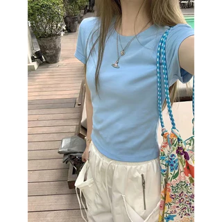 cherryshop พร้อมส่ง🔥เสื้อท่อนบน🍒เสื้อแขนสั้น ผ้าฝ้าย ทรงสลิมฟิต สวมใส่สบาย