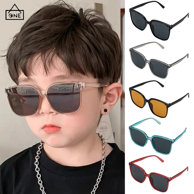 COD❤️แว่นตากันแดดเด็กUV400ป้องกันรังสียูวีแฟชั่นเกาหลีกรอบสี่เหลี่ยมใหญ่แว่นกรองแสงสําหรับเด็กผู้ชายและเด็กผู้หญิง-a.one