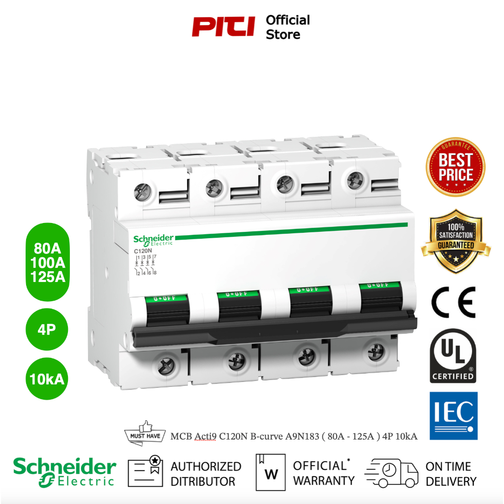 Schneider MCB A9N18353 80A 4P C120N B-curve Acti9 Miniature Circuit Breaker เซอร์กิตเบรกเกอร์