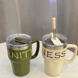 Jumper Kids แก้วเก็บความเย็น สแตนเลส แบบมีด้ามจับ แก้วกาแฟ พร้อมหลอด ขนาด600ml.ใส่ได้ทั้งร้อนและเย็น