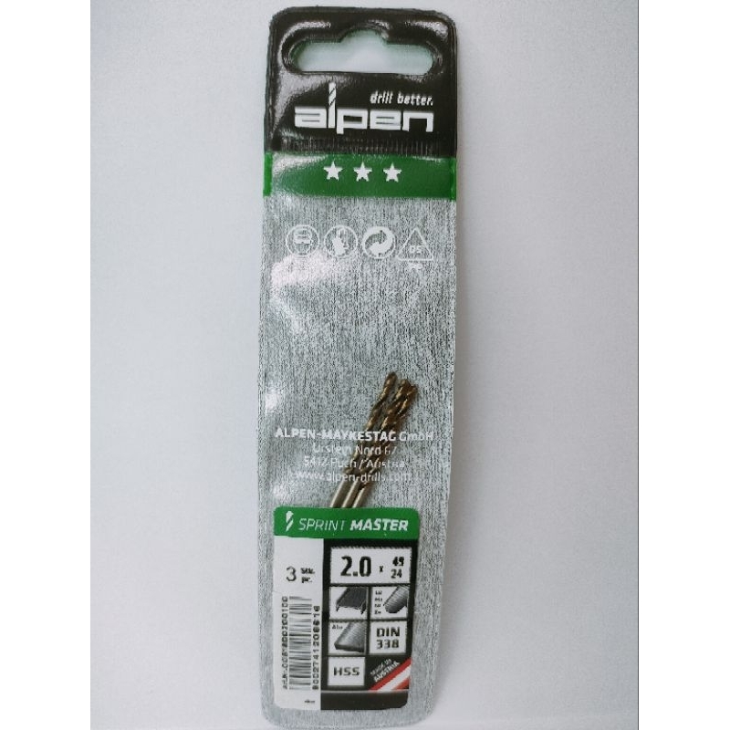 ดอกสว่านเจาะเหล็ก/Alpen/HSS Sprint Master/ขนาด2.0mm.