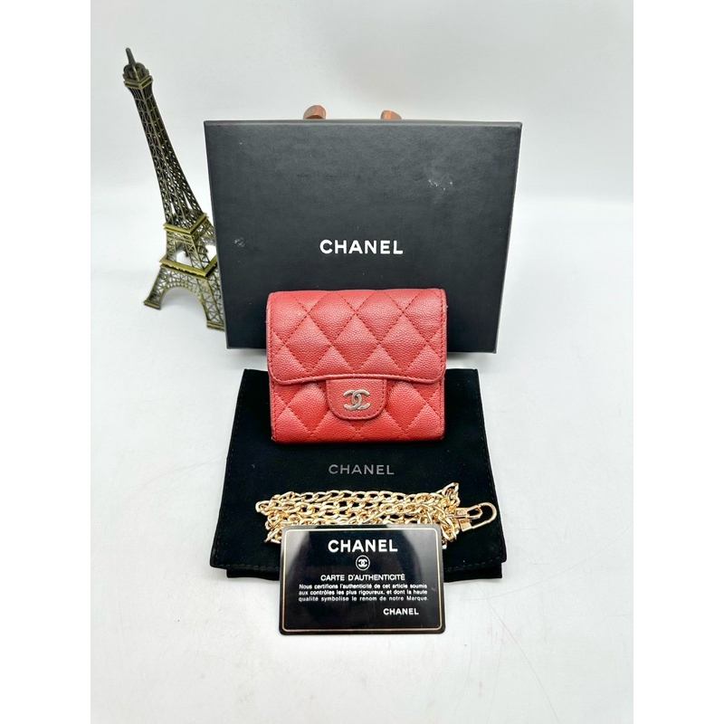 Used Chanel trifold wallet Holo25 Red Caviar SHW