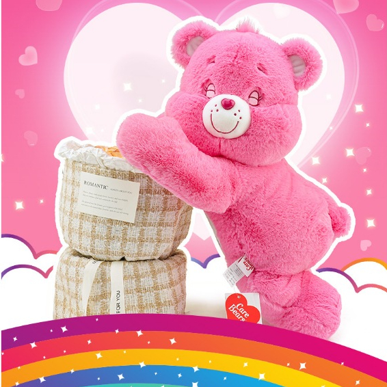 ของแท้ Care Bears Love Bear นอนราบ Rainbow Bear ตุ๊กตาสาวของขวัญวันเกิดหมอนอิง