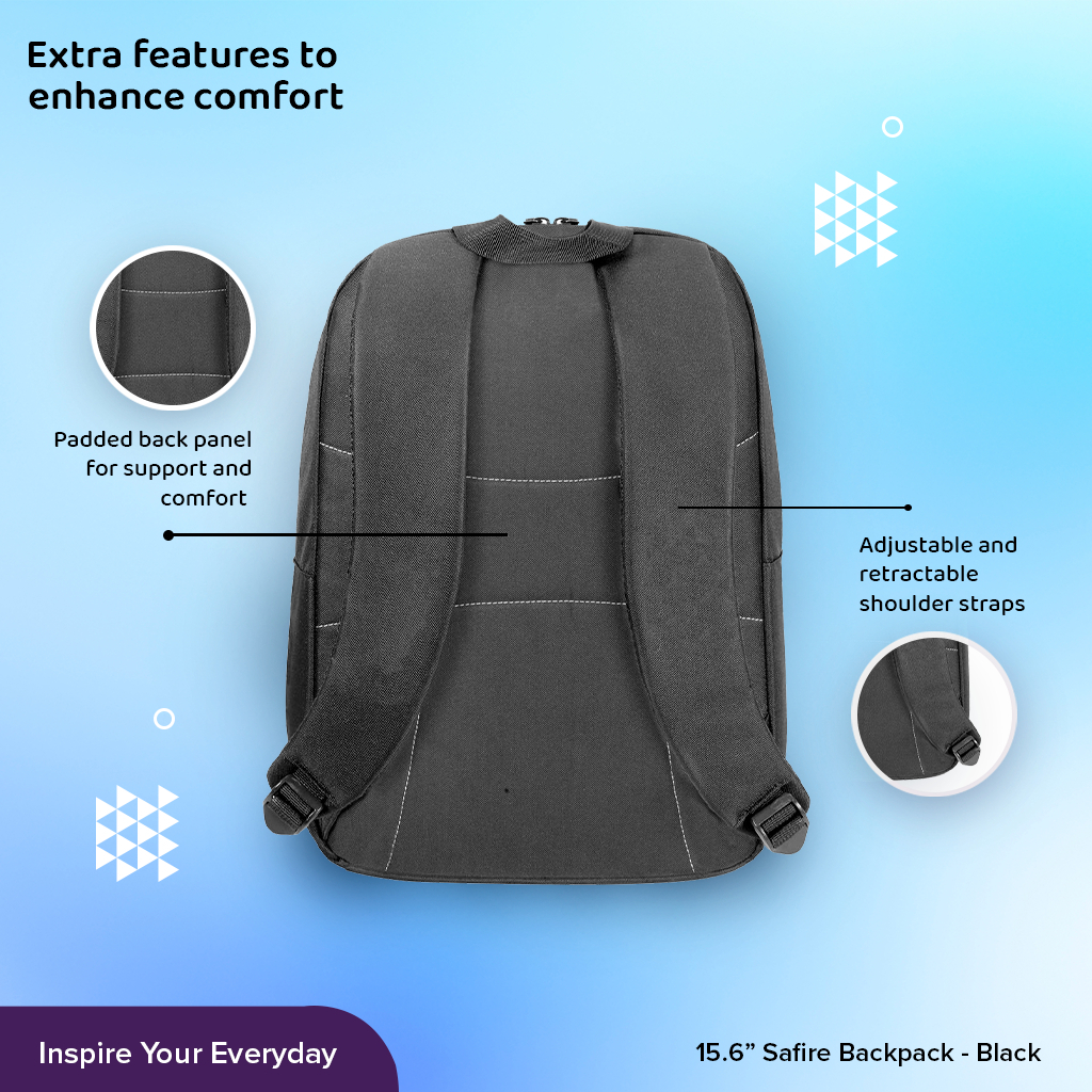 กระเป๋าเป้ใส่โน๊ตบุ๊คสำหรับขนาด 15.6" Safire Backpack (Black) [TSB883]