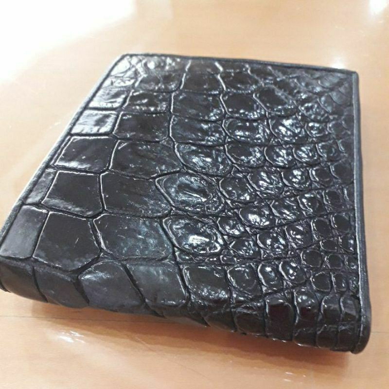 crocodile wallet กระเป๋าหนังจระเข้แท้สีดำซับหนังวัว รีบสั่งก่อนปลด