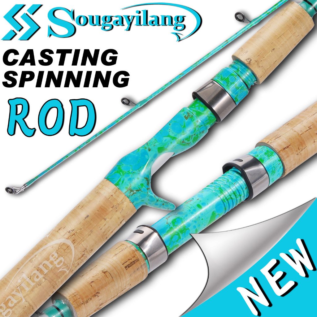 Sougayilang เบ็ดตกปลาคาร์บอนไฟเบอร์สูง 1.68 ม./5.5 ฟุต 2 ส่วนคันเบ็ดปั่น/หล่อ