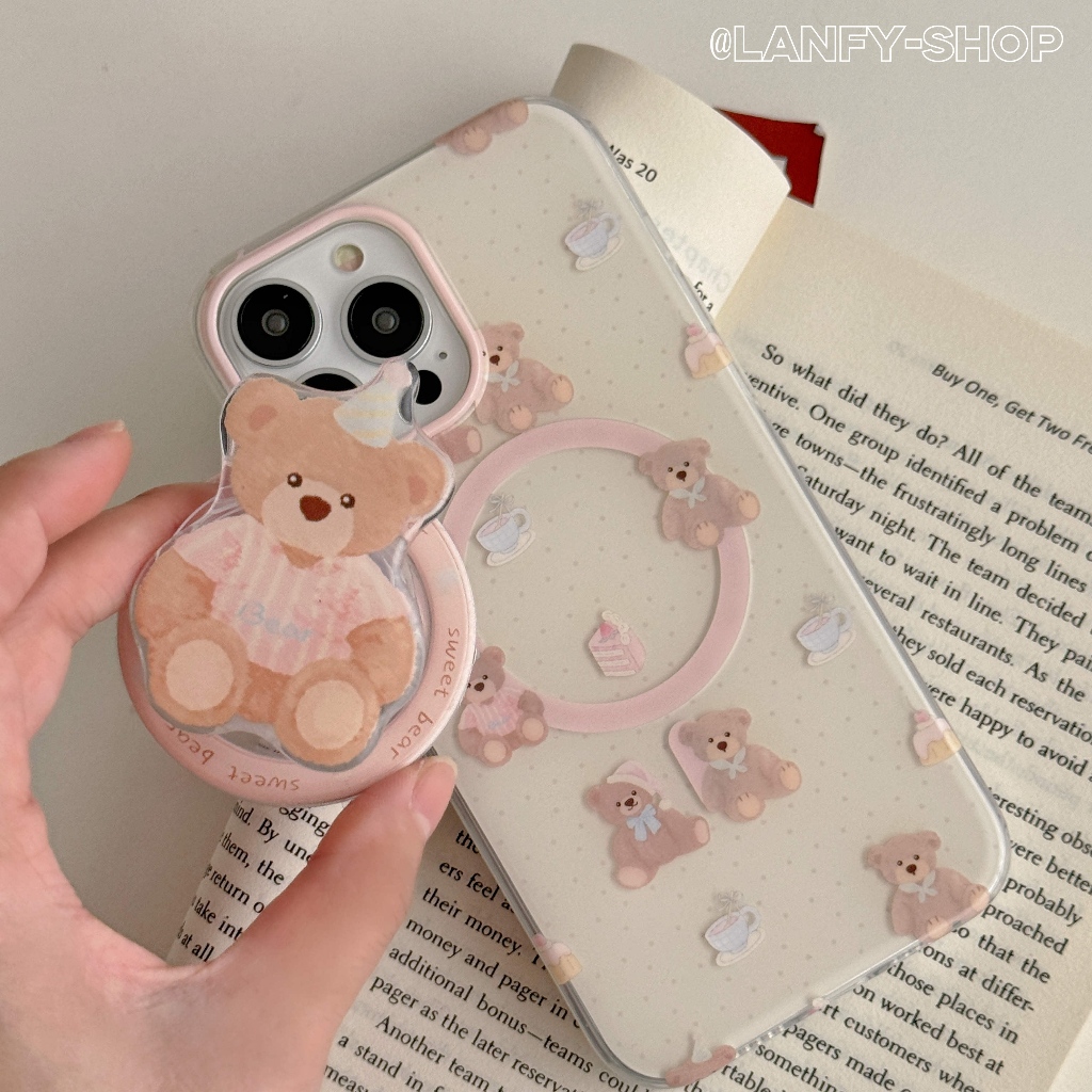 สินค้าใหม่ สำหรับ iPhone 15 14 13 Pro Max เคส for เคสไอโฟน15 บางเบาพกพาง่าย น่ารัก การ์ตูน หมี แม่เหล็ก griptok Case
