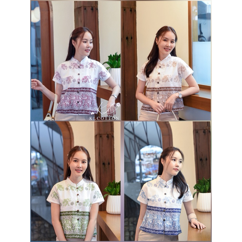 เสื้อผ้าฝ้ายร้อยเส้นเนื้อนุ่ม พิมพ์ลายช้างผู้หญิง