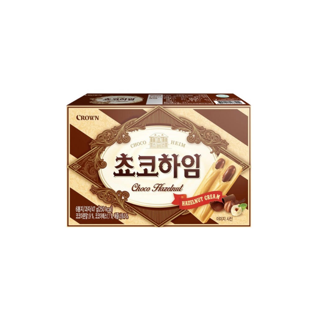[ของแท้] 쵸코하임 Crown Choco Heim (บิสกิตสอดไส้ช็อกโกแลตเฮเซลนัท) 47g