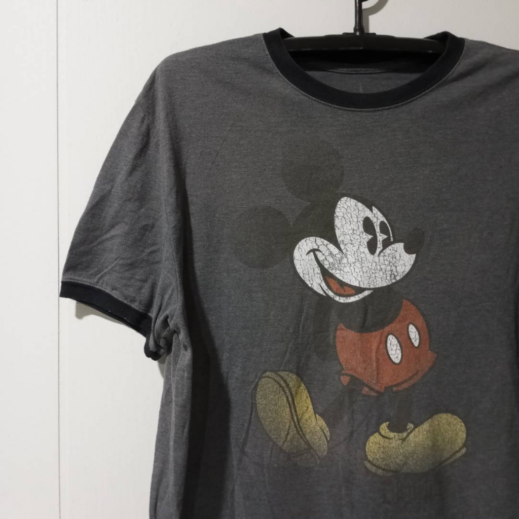 HIA PHI VINTAGE (Size L) เสื้อยืดกุ๊นคอ กุ๊นแขน มิกกี้เมาส์ วินเทจ Mickey Mouse T-Shirt Vingtage มือ