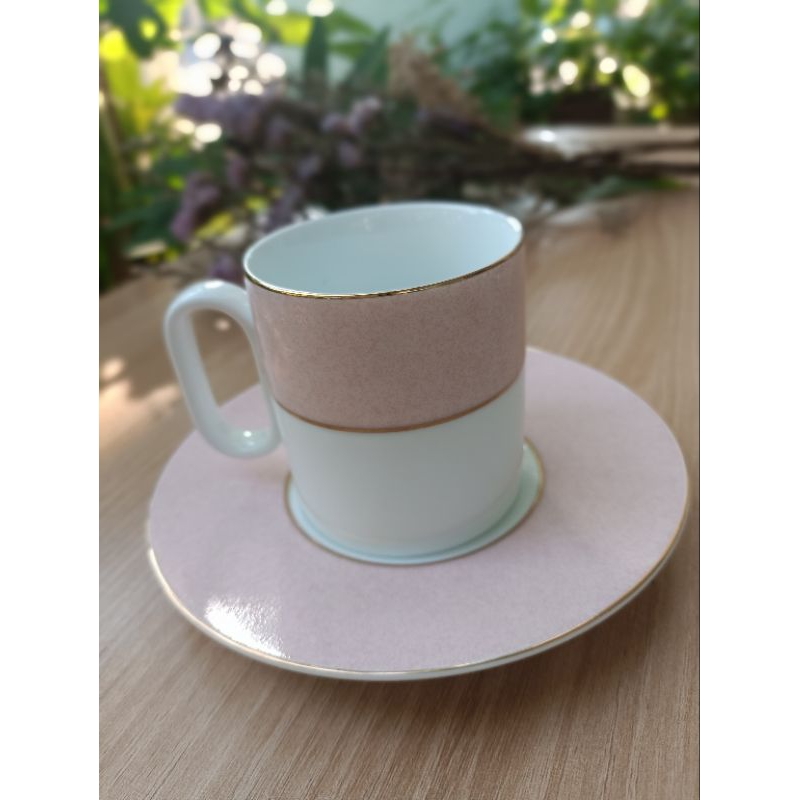 Adam&Eve ชุดถ้วยชากาแฟ Made in Japan มือสอง ใหม่มาก ๆ สีชมพูพาสเทล หวานละมุน กฟ2