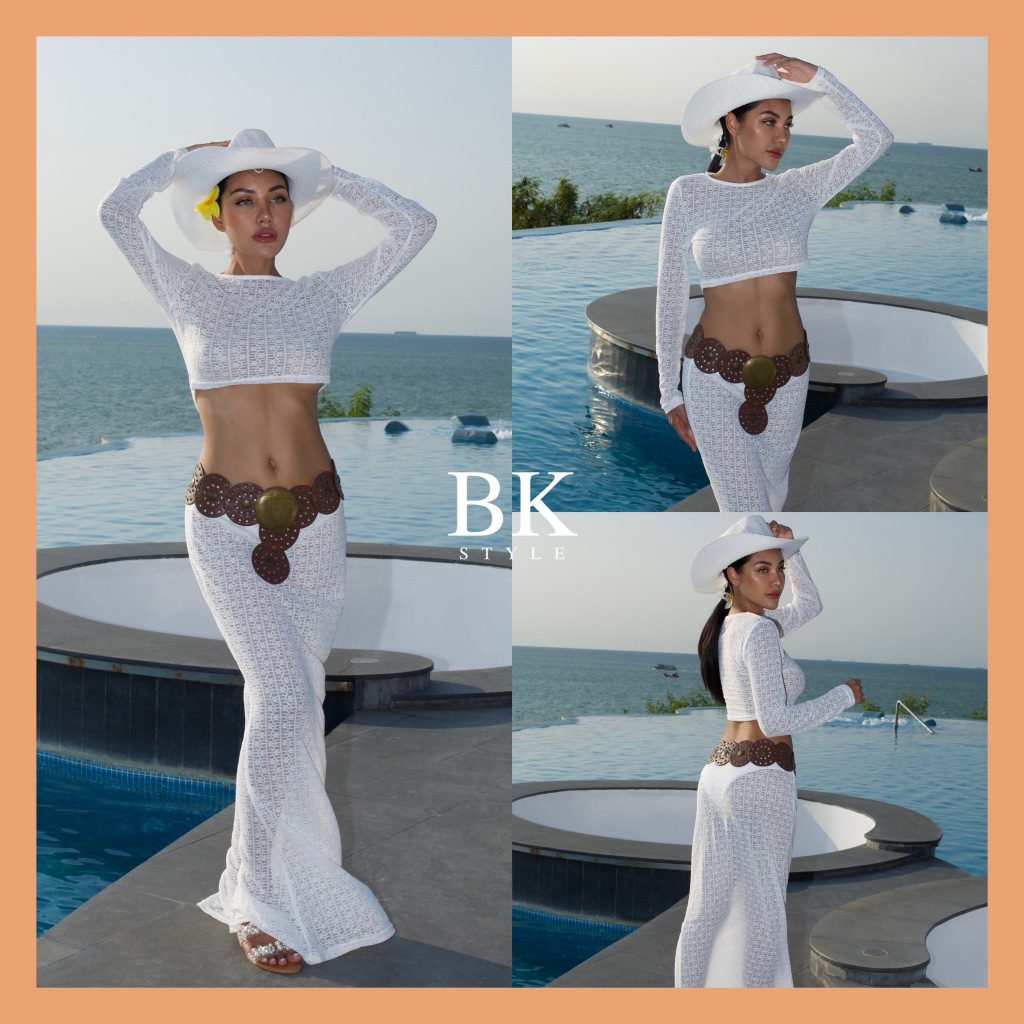 BK STYLE รุ่น Lily ชุดเซ็ตสายฝอ กระโปรงยาว ผ้าลูกไม้สีขาว