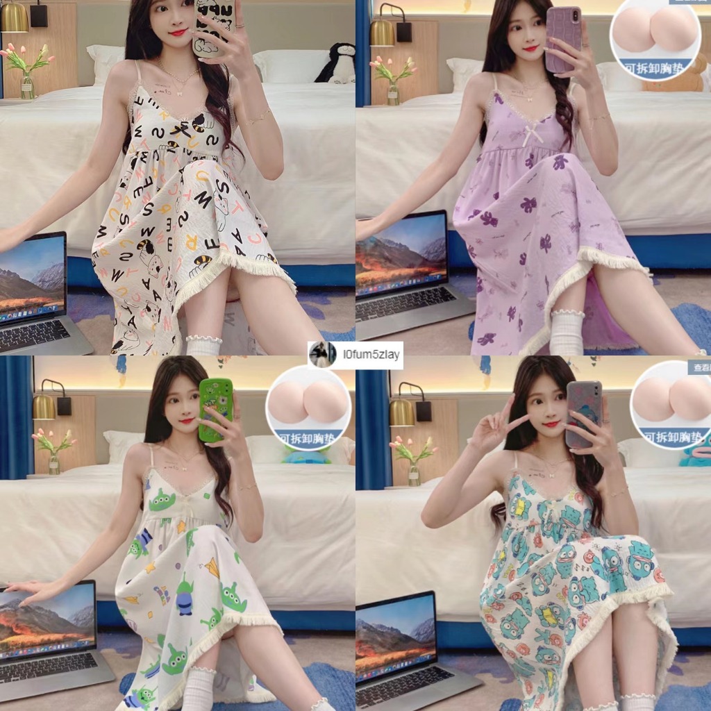 (ราคาถูกที่สุด) ชุดนอนผู้หญิง，ชุดนอนฤดูร้อน， กระโปรงเซ็กซี่，ลายดอกสวย， ซึ่งมีหลายแบบให้เลือก， กระโปรง+ฟองน้ํา，M-2XL