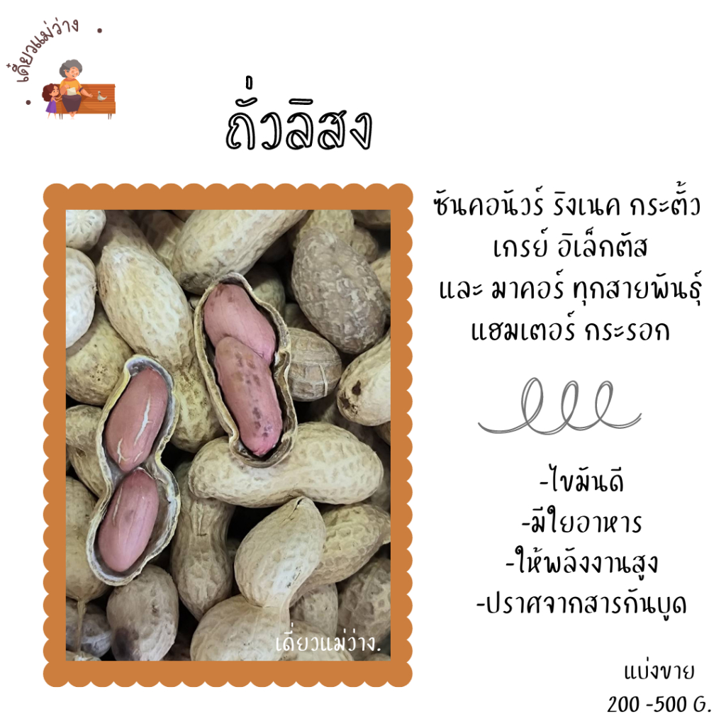 ถั่วลิสง (แบ่งขาย 200-500G.) อาหารนกแก้วขนาดกลาง-ใหญ่ แฮมสเตอร์ กระรอก กระแต