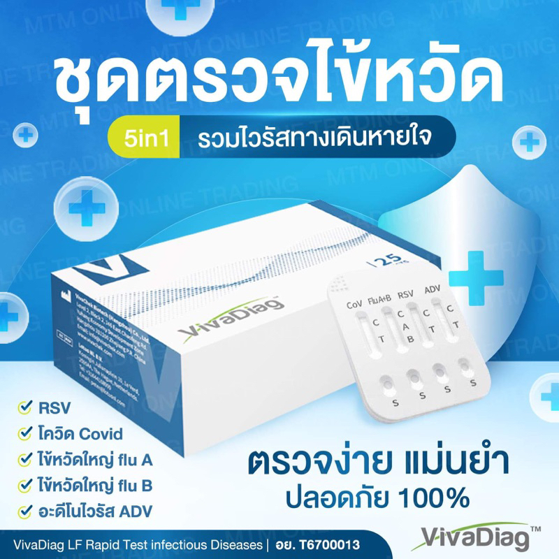 ชุดตรวจไข้หวัดใหญ่ 5in1 [25ชุด] RSV หวัดใหญ่ab อะดีโนไวรัส Covid-19 FLU RSV Adeno 4in1 VivaDiag