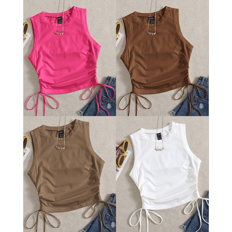 SHEIN เสื้อยืด เสื้อกล้ามผู้หญิง เชือกรูดข้าง สีพื้น