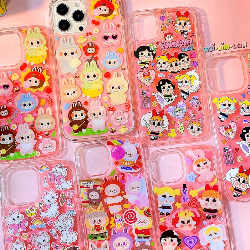 เคสM เคสสีพื้นหลัง งานขุ่นมุมเรียบ + สติ๊กเกอร์เคลือบเรซิ่น